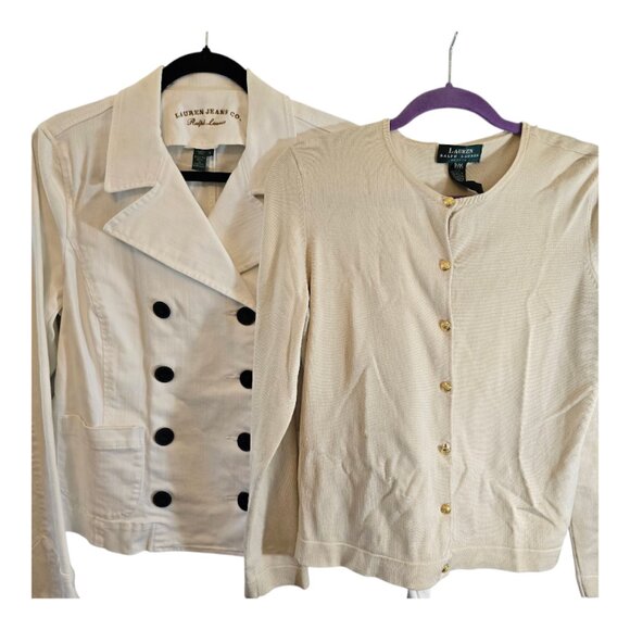 LAUREN JEANS CO RALPH LAUREN SIZE LARGE WOMENS JACKET MILITARY STYLE WHITE DENIM - Picture 10 of 10